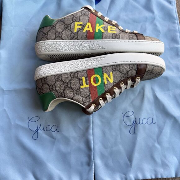 GUCCI Ace Supreme Leather Fake Not Canvas Print Sneaker Women's Brown EU 37 - Picture 6 of 12